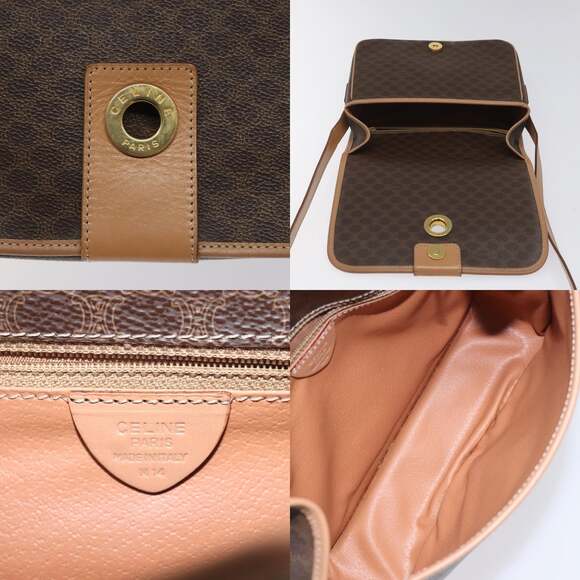 CELINE Macadam Canvas Shoulder Bag Pvc Leather Brown Gold - Picture 11 of 12